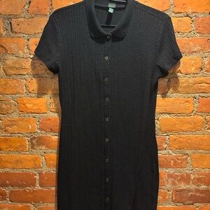 Wild Fable Black Ribbed Button-Up Dress